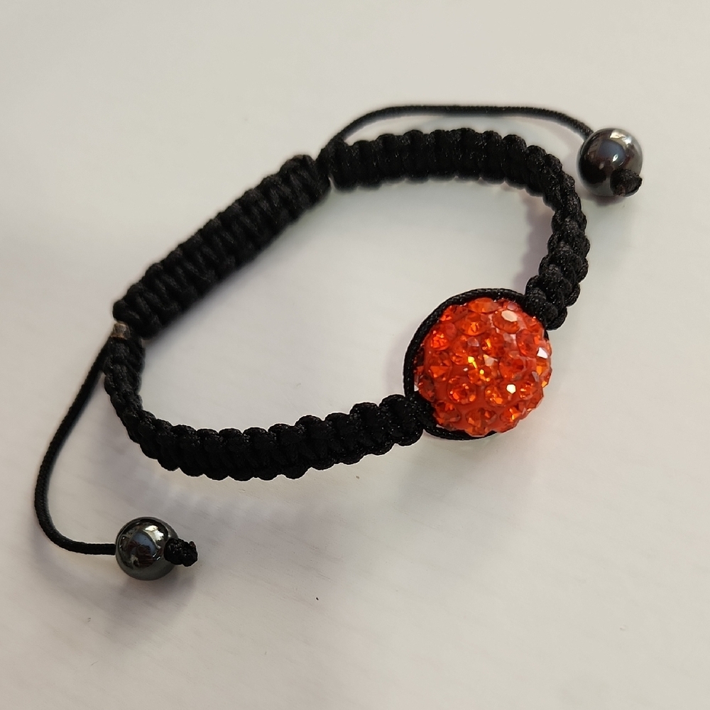 Shamballa Rope Orange Disco Ball Hematite Adjustable Bracelet Unisex